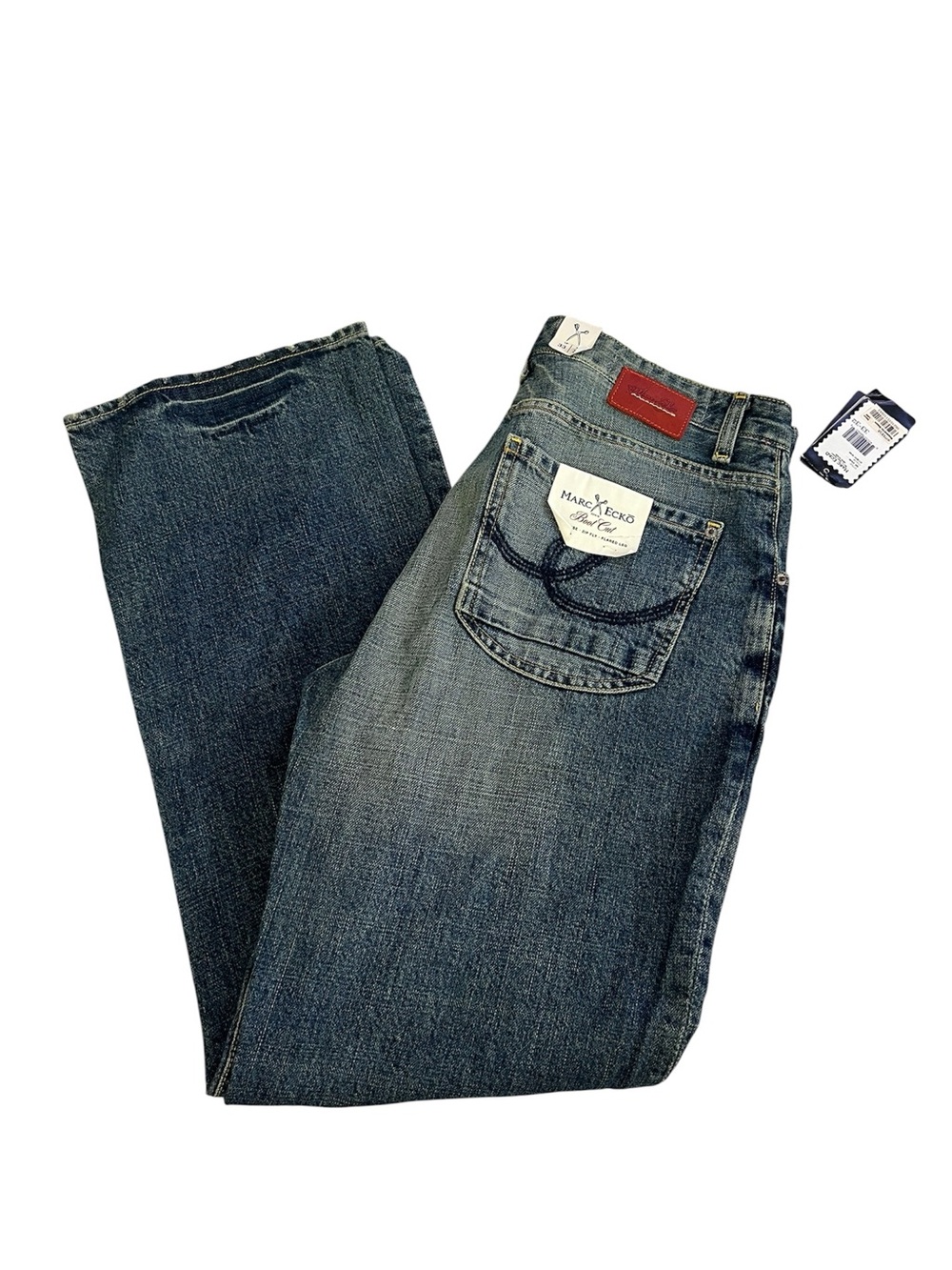 Marc Ecko Cut & Sew Men's Jeans 33x32 Bootcut Distressed Dark Denim Y2K NWT
